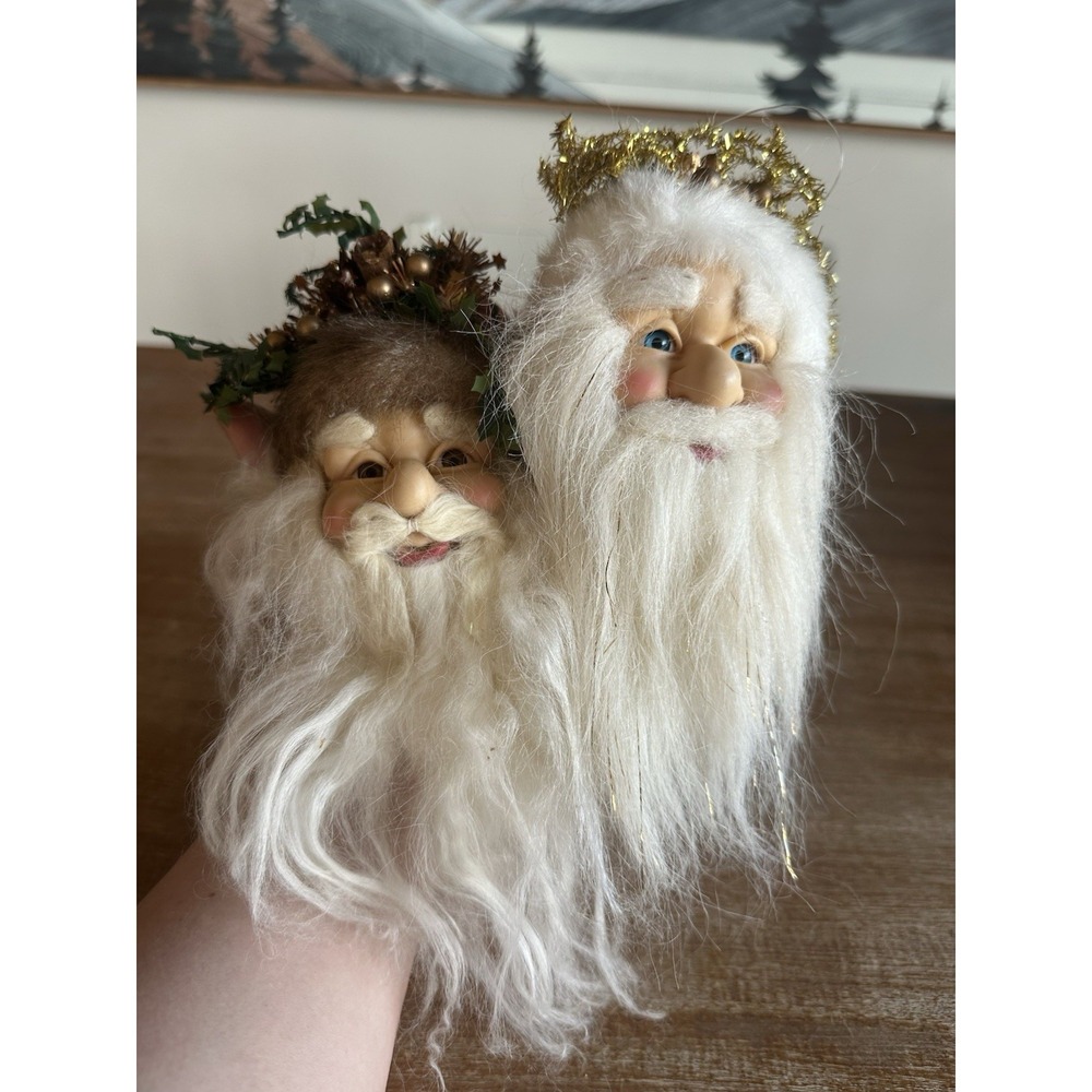Set of 2 Santa Face Head Christmas Ornament Victorian Holiday‎ Décor See Desc